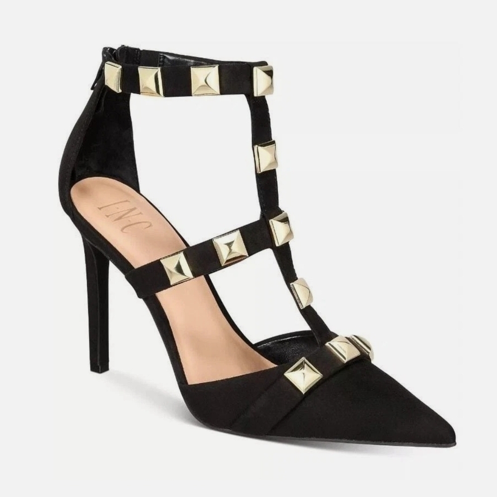 INC International Concepts 'Syndia' Studded Pumps Black Gold Womens 8.5 NEW NWT